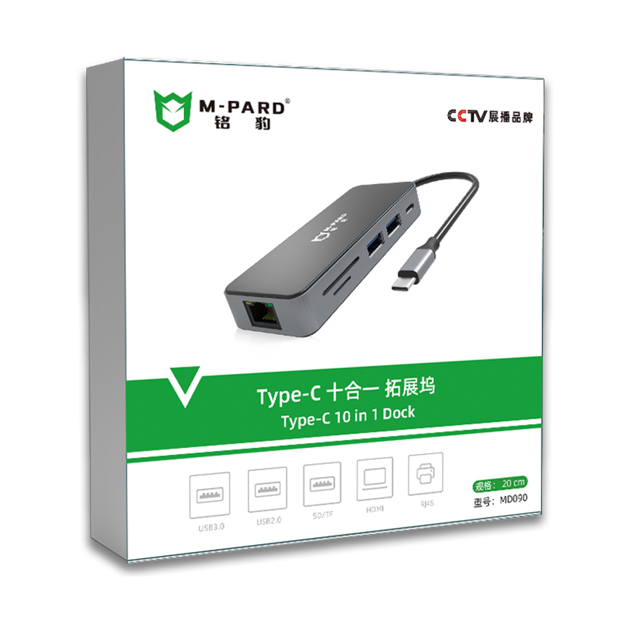 M-PARD MD090 Type-C TO USB3.0*1+USB2.0*4+SD/TF+ 100 Mbit/s NIC +PD+HDMI 4K 0.2m 