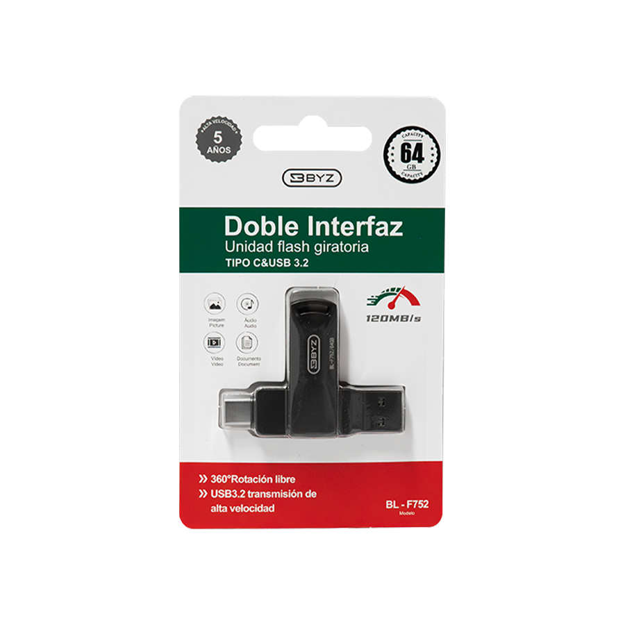 BYZ BL-F752 Doble Interfaz Unidad flash Giratoria TIPO C&USB 3.2